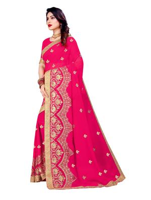 pink georgette embroidered saree with blouse - 18425825 - Standard Image - 3