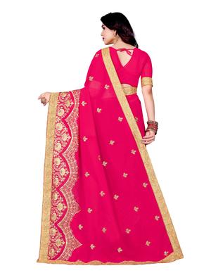 pink georgette embroidered saree with blouse - 18425825 - Standard Image - 4