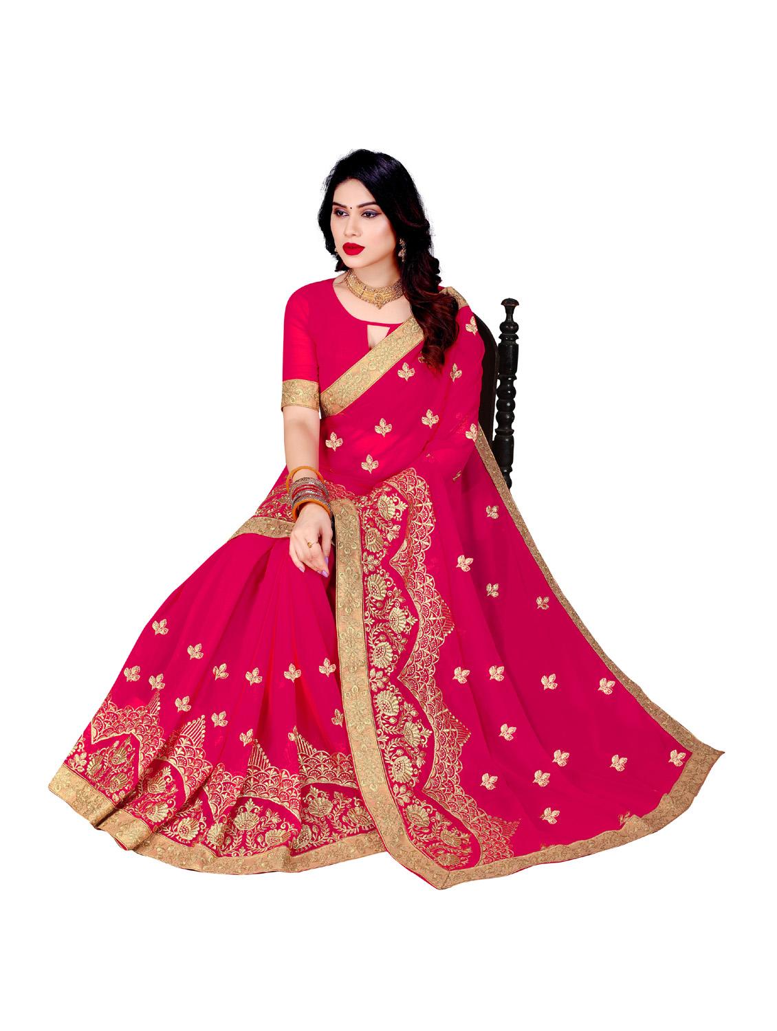 pink georgette embroidered saree with blouse - 18425825 - Zoom Image - 5