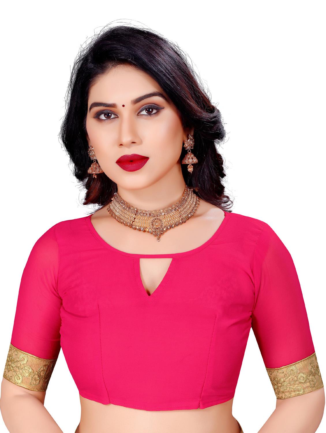 pink georgette embroidered saree with blouse - 18425825 - Zoom Image - 6
