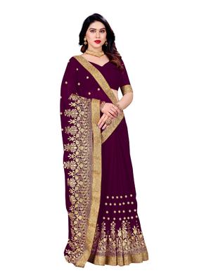 purple georgette embroidered saree with blouse - 18425828 - Standard Image - 3