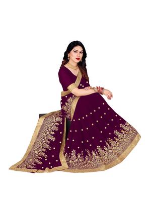 purple georgette embroidered saree with blouse - 18425828 - Standard Image - 5