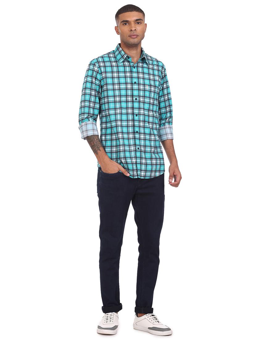 blue checkered casual shirt - 18426356 - Zoom Image - 4