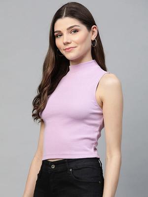 mock neck solid crop top - 18426370 - Standard Image - 2