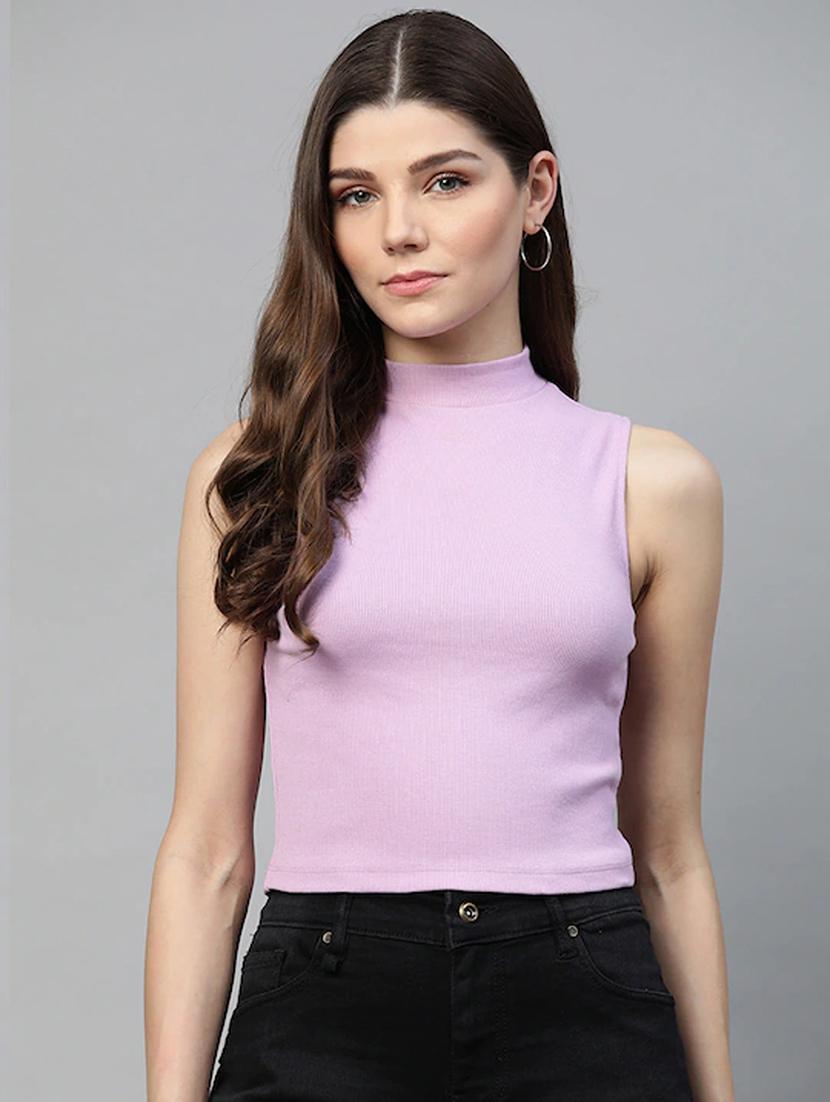mock neck solid crop top - 18426370 - Zoom Image - 1