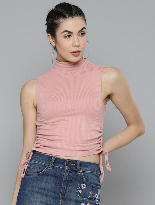 high neck solid crop top - 18426373 - Standard Image - 1