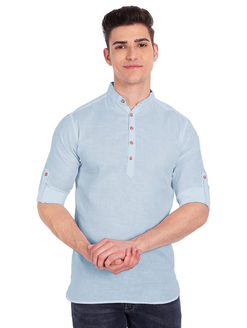 light-blue solid short kurta - 18426967 - Standard Image - 1