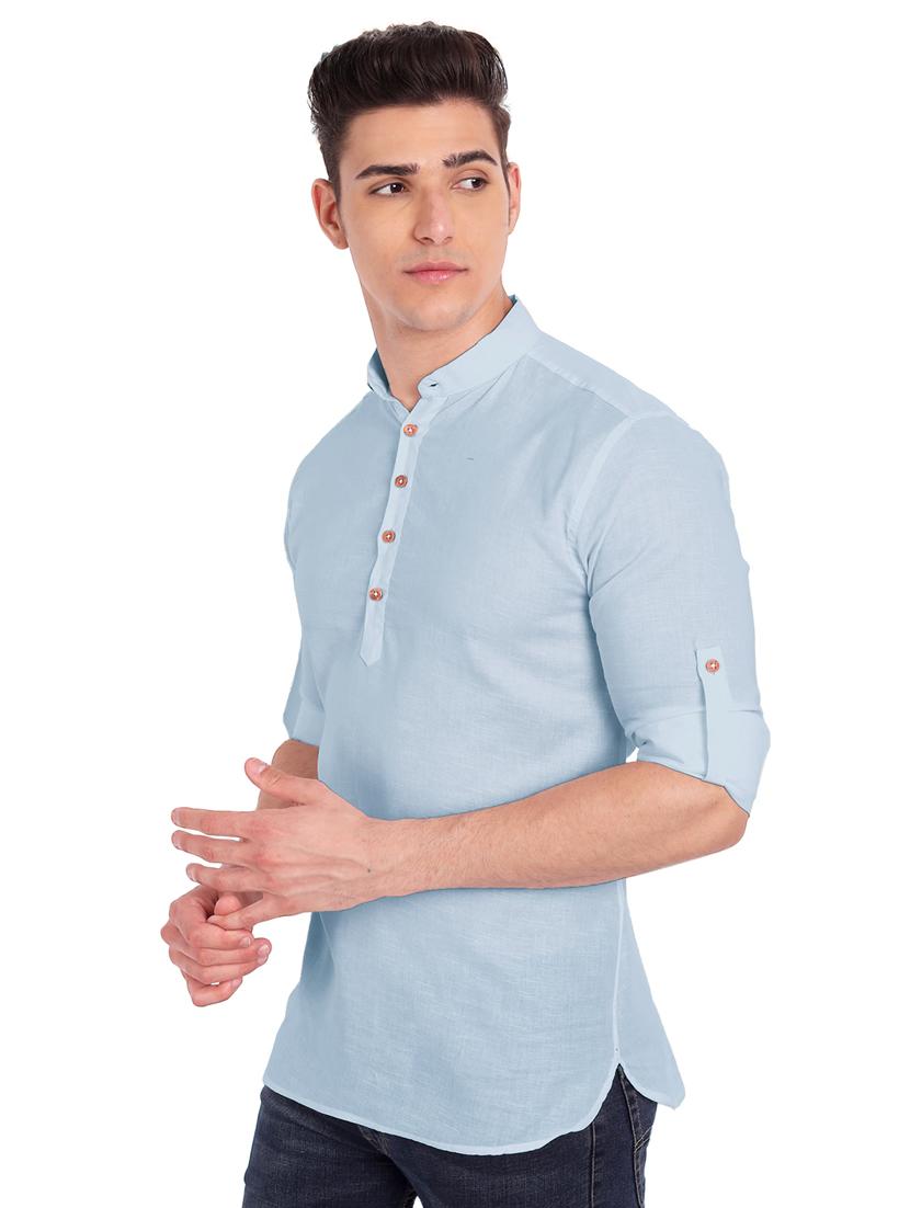 light-blue solid short kurta - 18426967 - Zoom Image - 2