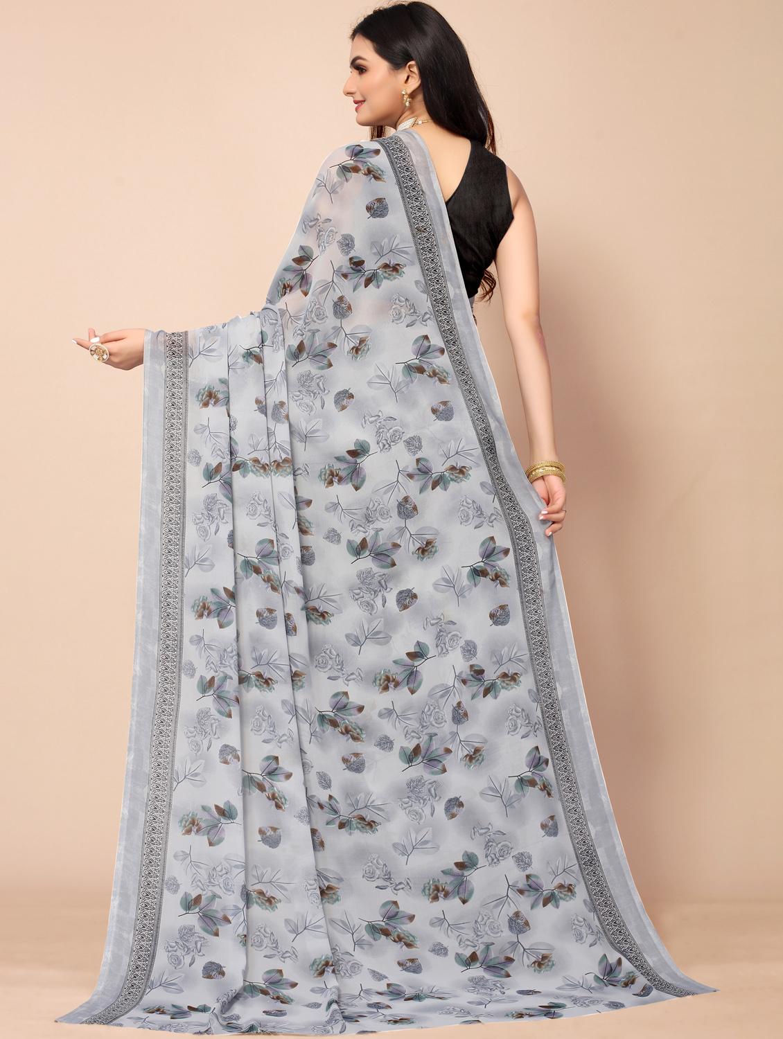 floral printed saree with blouse - 18428870 - Zoom Image - 2