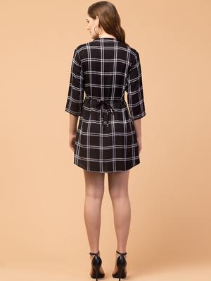 tie back checkered shirt dress - 18429499 - Standard Image - 3