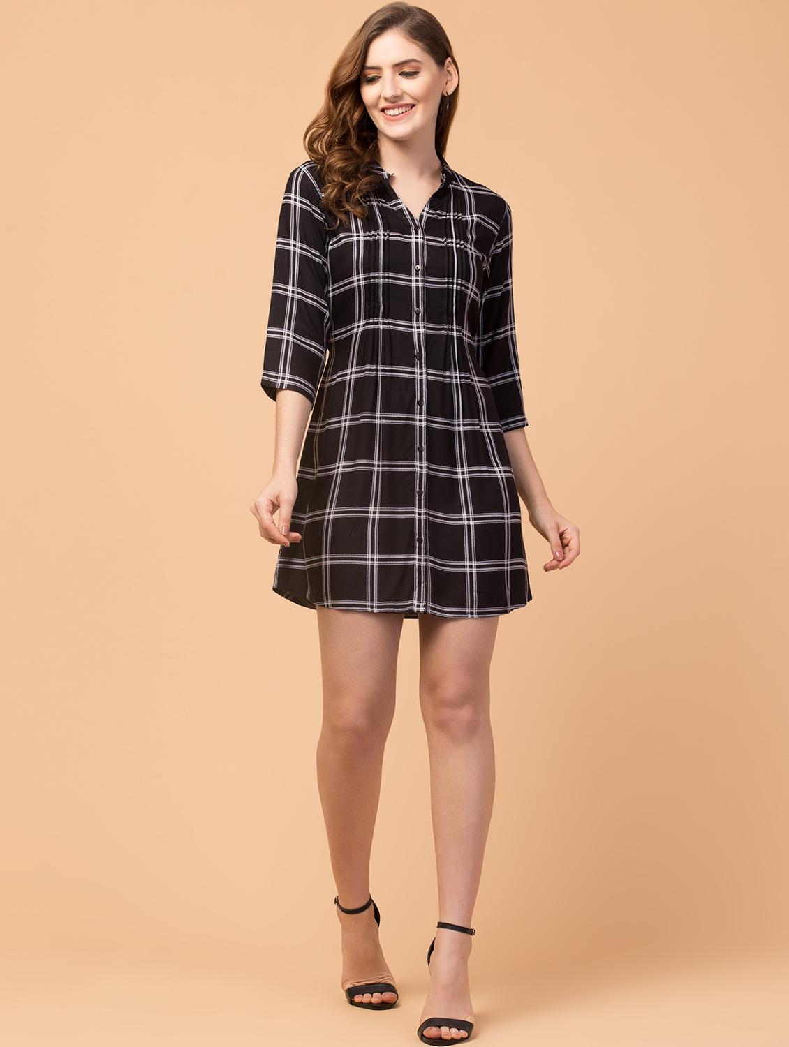 tie back checkered shirt dress - 18429499 - Zoom Image - 1