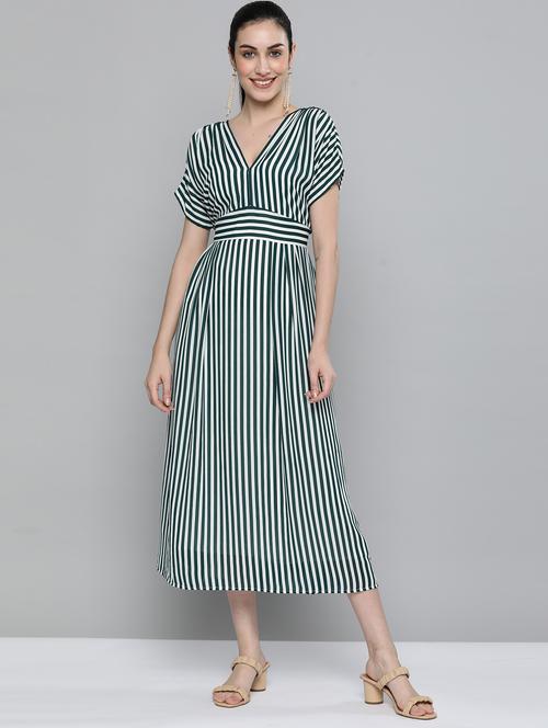 v-neck striped a-line dress - 18429515 - Very Small Image - 1