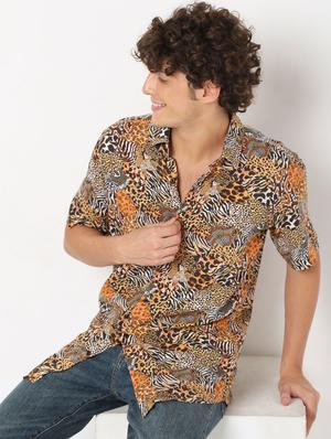 brown printed casual shirt - 18429581 - Standard Image - 4