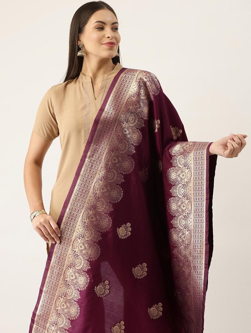 purple art silk banarasi dupatta - 18430487 - Zoom Image - 2