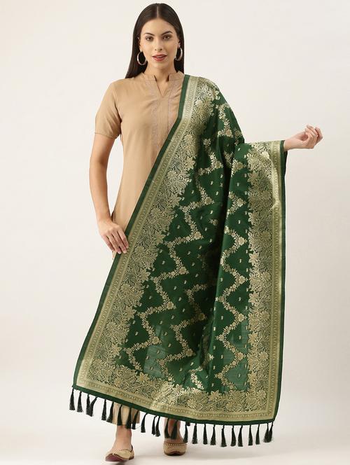 green art silk banarasi dupatta - 18430490 - Standard Image - 1