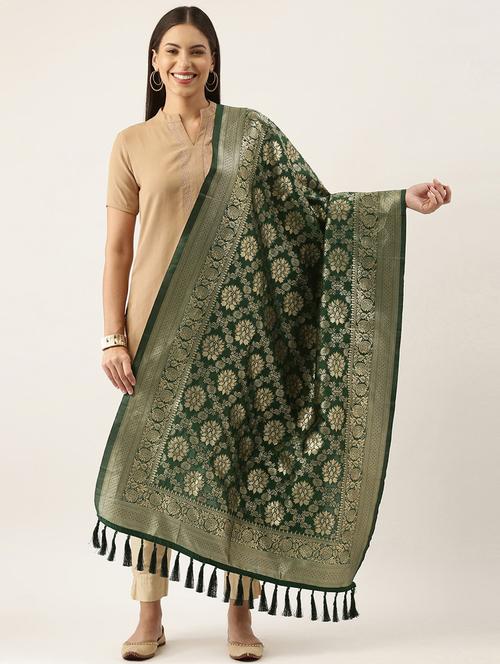 green art silk banarasi dupatta - 18430509 - Standard Image - 1