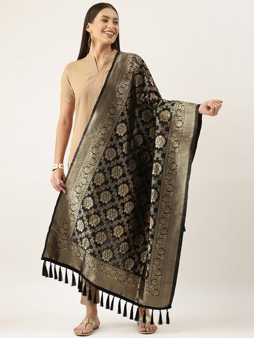 black art silk banarasi dupatta - 18430511 - Standard Image - 1