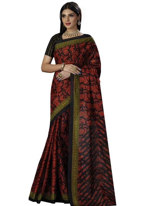 brown cotton printed saree with blouse - 18430816 - Standard Image - 1
