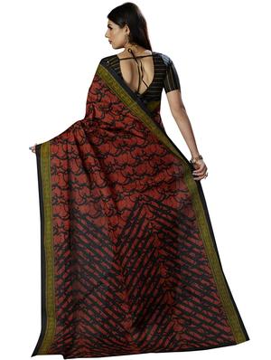 brown cotton printed saree with blouse - 18430816 - Standard Image - 2