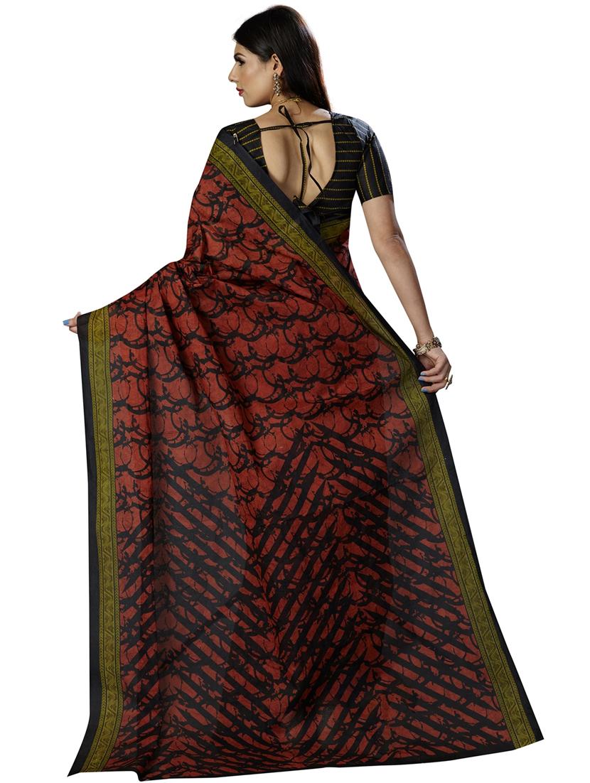brown cotton printed saree with blouse - 18430816 - Zoom Image - 2