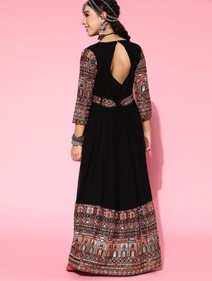 black embroidered flared gown - 18431038 - Standard Image - 3