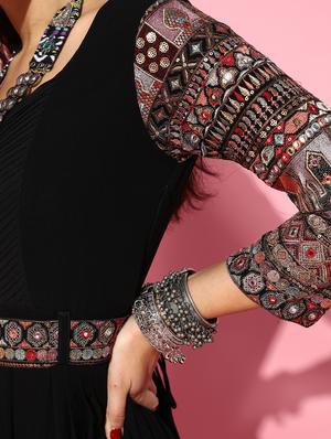 black embroidered flared gown - 18431038 - Standard Image - 5
