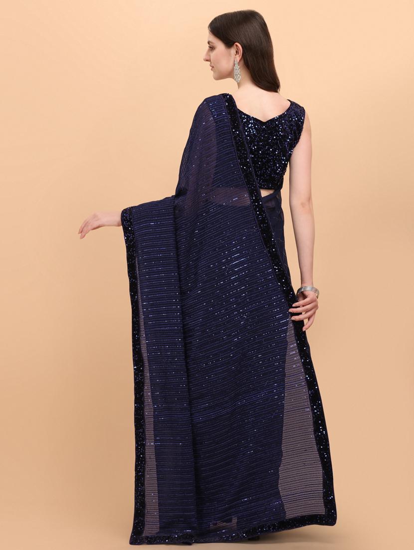 blue embroidered saree with blouse - 18431079 - Zoom Image - 4