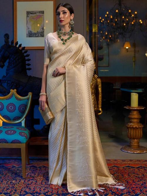 cream woven saree with blouse - 18431081 - Very Small Image - 1