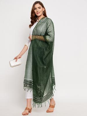 green silk blend embroidered dupatta - 18431154 - Standard Image - 3