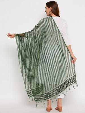 green silk blend embroidered dupatta - 18431154 - Standard Image - 4