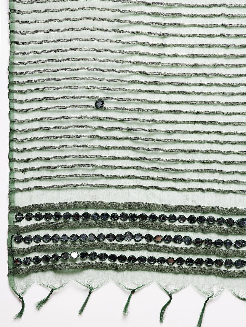 green silk blend embroidered dupatta - 18431154 - Zoom Image - 5