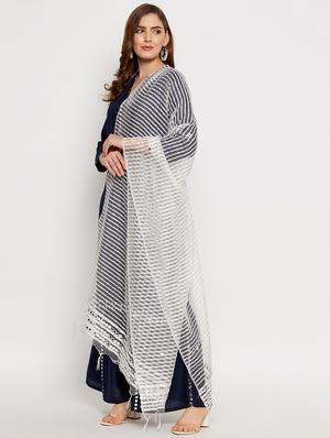 white silk blend embroidered dupatta - 18431155 - Standard Image - 2