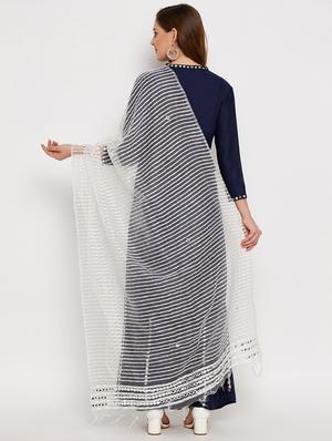 white silk blend embroidered dupatta - 18431155 - Standard Image - 3