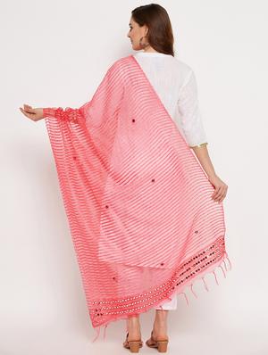 peach silk blend embroidered dupatta - 18431157 - Standard Image - 3
