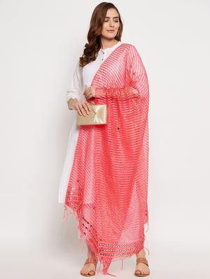 peach silk blend embroidered dupatta - 18431157 - Standard Image - 4