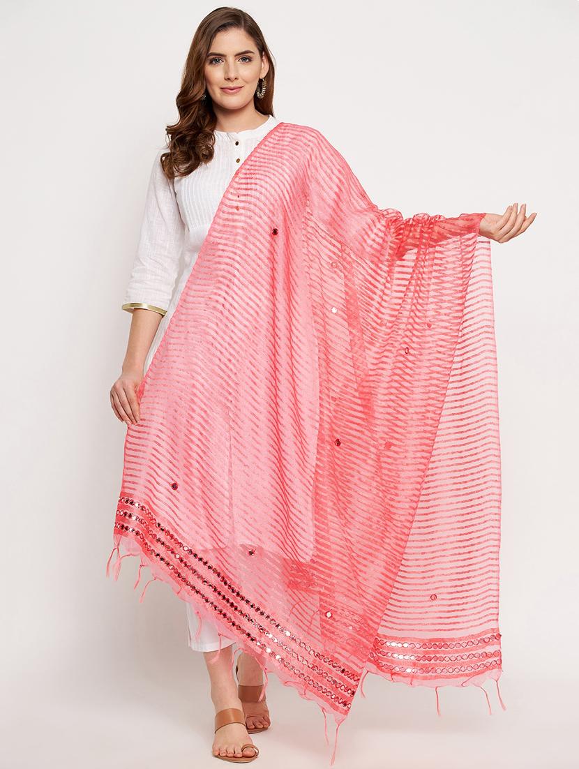 peach silk blend embroidered dupatta - 18431157 - Zoom Image - 1