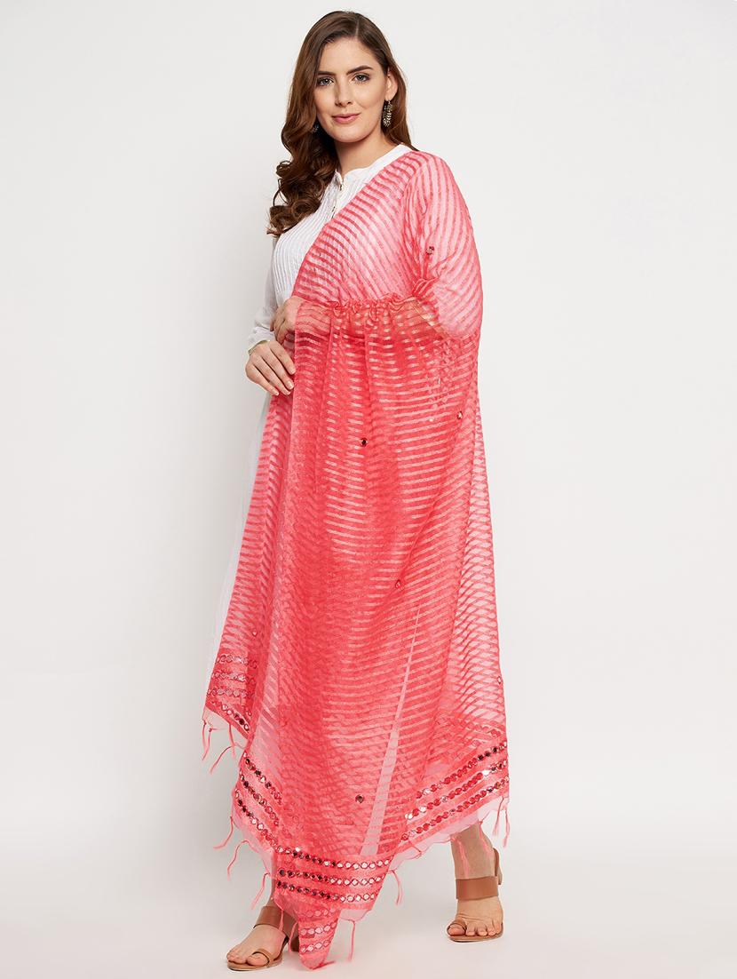 peach silk blend embroidered dupatta - 18431157 - Zoom Image - 2