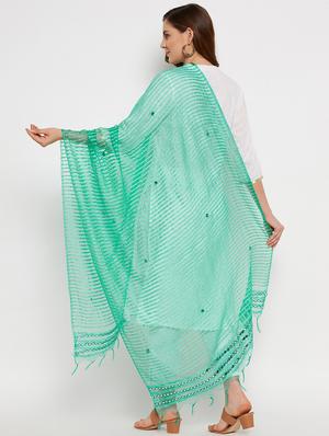 green silk blend embroidered dupatta - 18431164 - Standard Image - 3