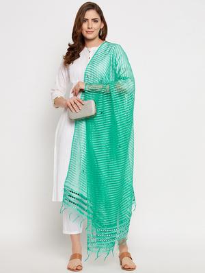 green silk blend embroidered dupatta - 18431164 - Standard Image - 4