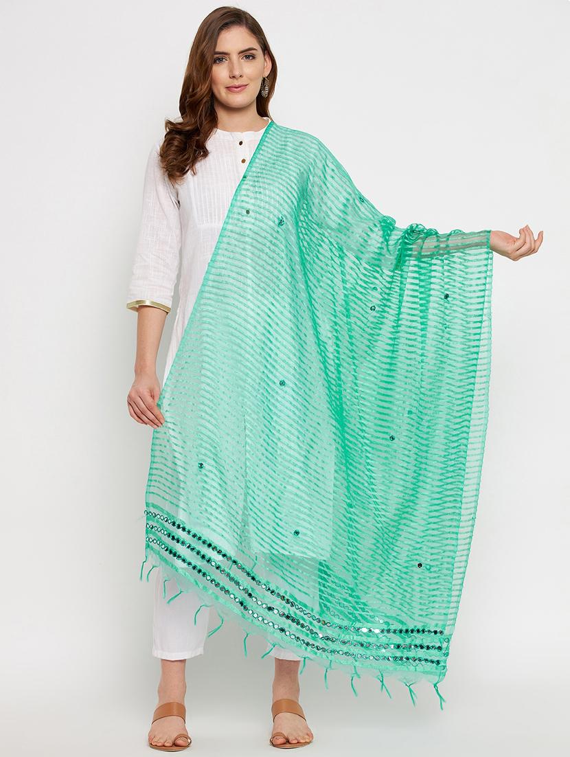 green silk blend embroidered dupatta - 18431164 - Zoom Image - 1