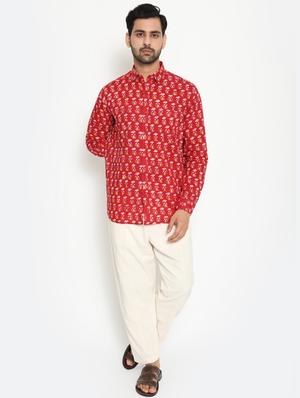 red printed casual shirt - 18431675 - Standard Image - 3