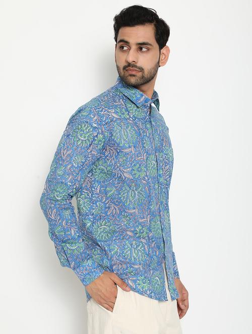 light blue printed casual shirt - 18431681 - Standard Image - 1