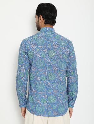 light blue printed casual shirt - 18431681 - Standard Image - 2