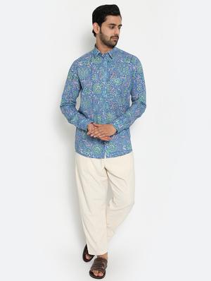 light blue printed casual shirt - 18431681 - Standard Image - 3