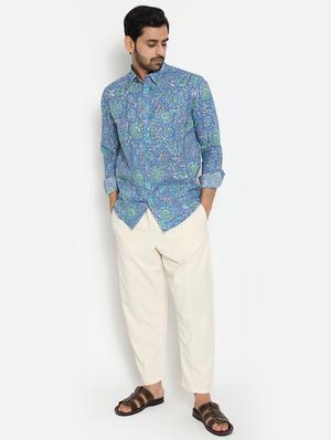 light blue printed casual shirt - 18431681 - Standard Image - 4