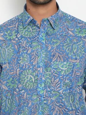 light blue printed casual shirt - 18431681 - Standard Image - 5