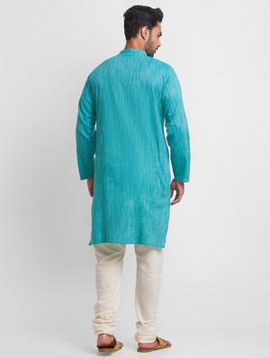 turquoise melange kurta - 18431917 - Standard Image - 3