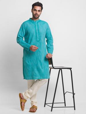 turquoise melange kurta - 18431917 - Standard Image - 4