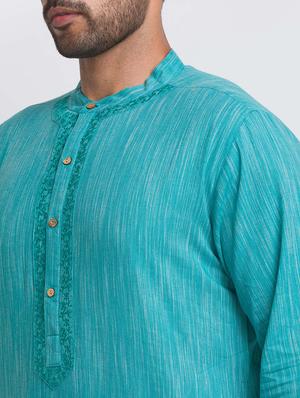 turquoise melange kurta - 18431917 - Standard Image - 5