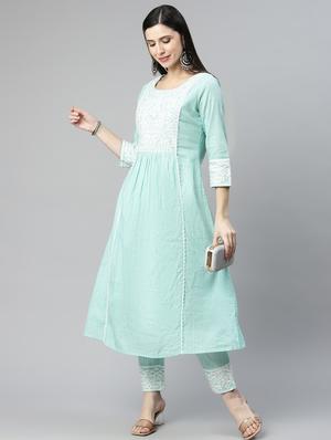 light blue kurta pant set - 18433605 - Standard Image - 3